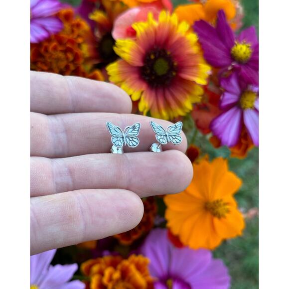 Sterling Silver Monarch Butterfly Post Earrings - Picture 2 of 6